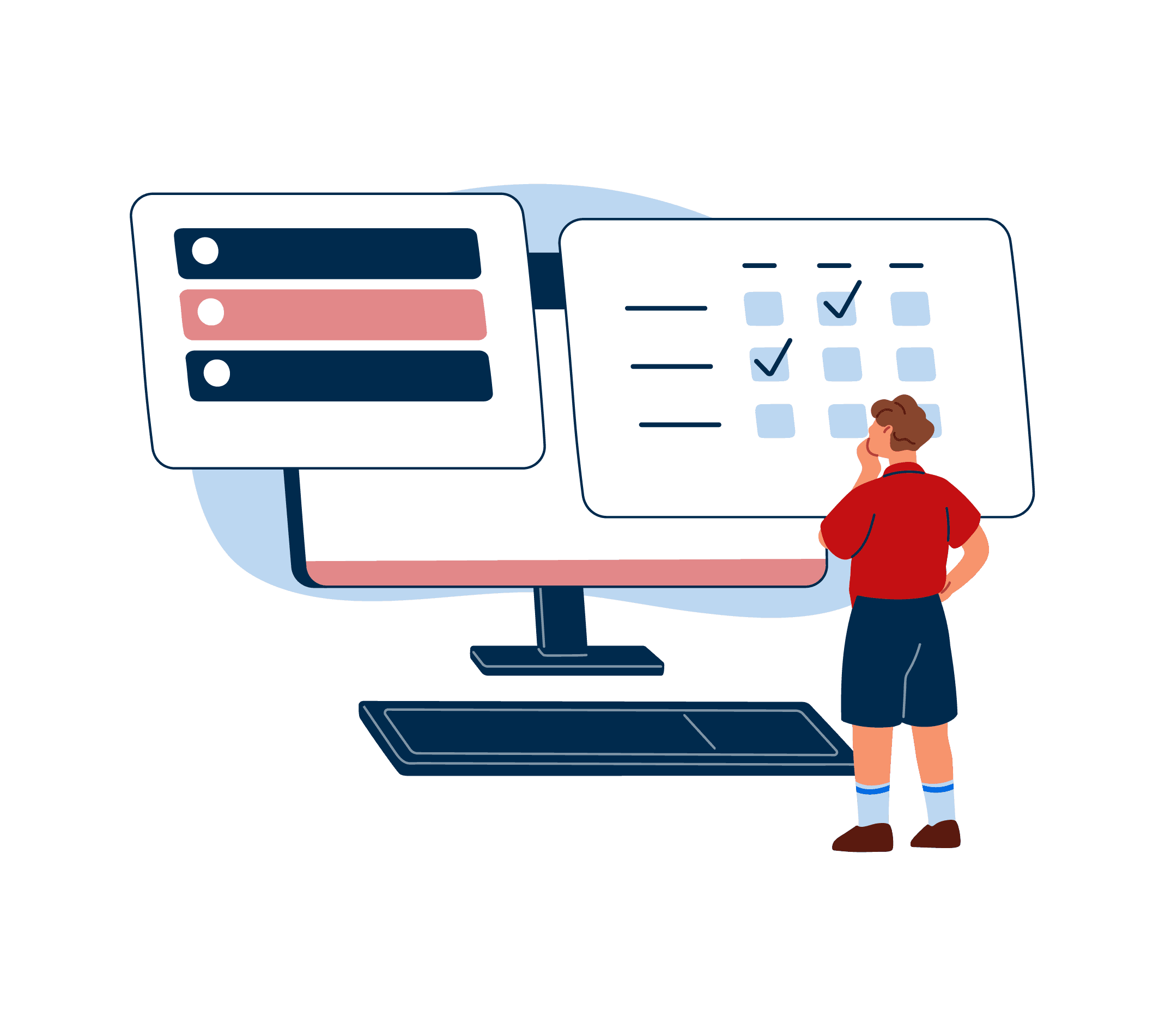 A figure looking at potential ballot options on a computer screen